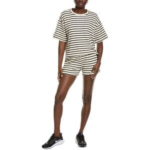 Marion Womens  2Pc Striped Tee Shirt & Short Set, Black